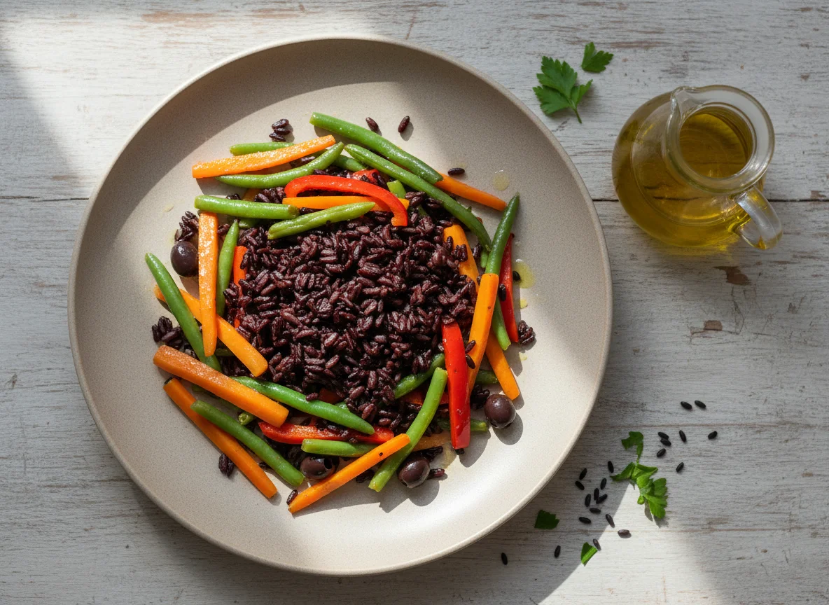 Schwarzer Reis mit Gemüsepfanne photo