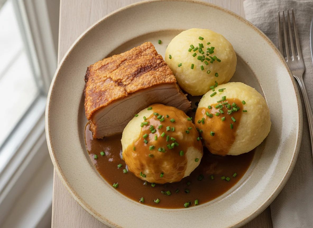 Schweinebraten mit Kartoffelknödeln photo