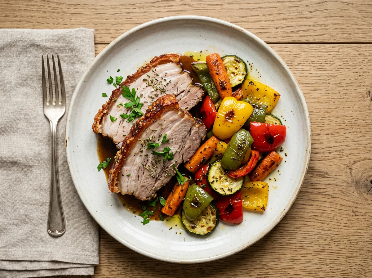 Schweinebraten mit mediterranem Gemüse photo