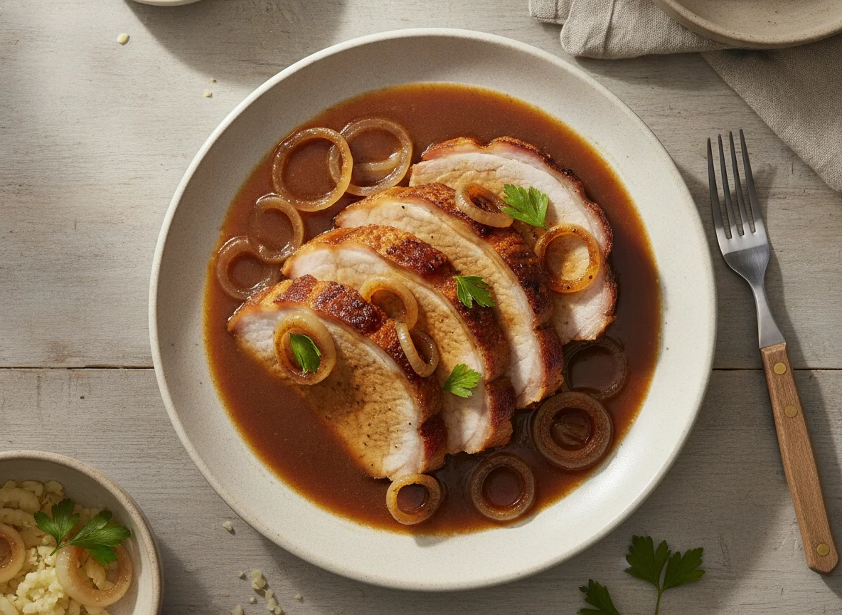 Schweinebraten mit Sauce photo