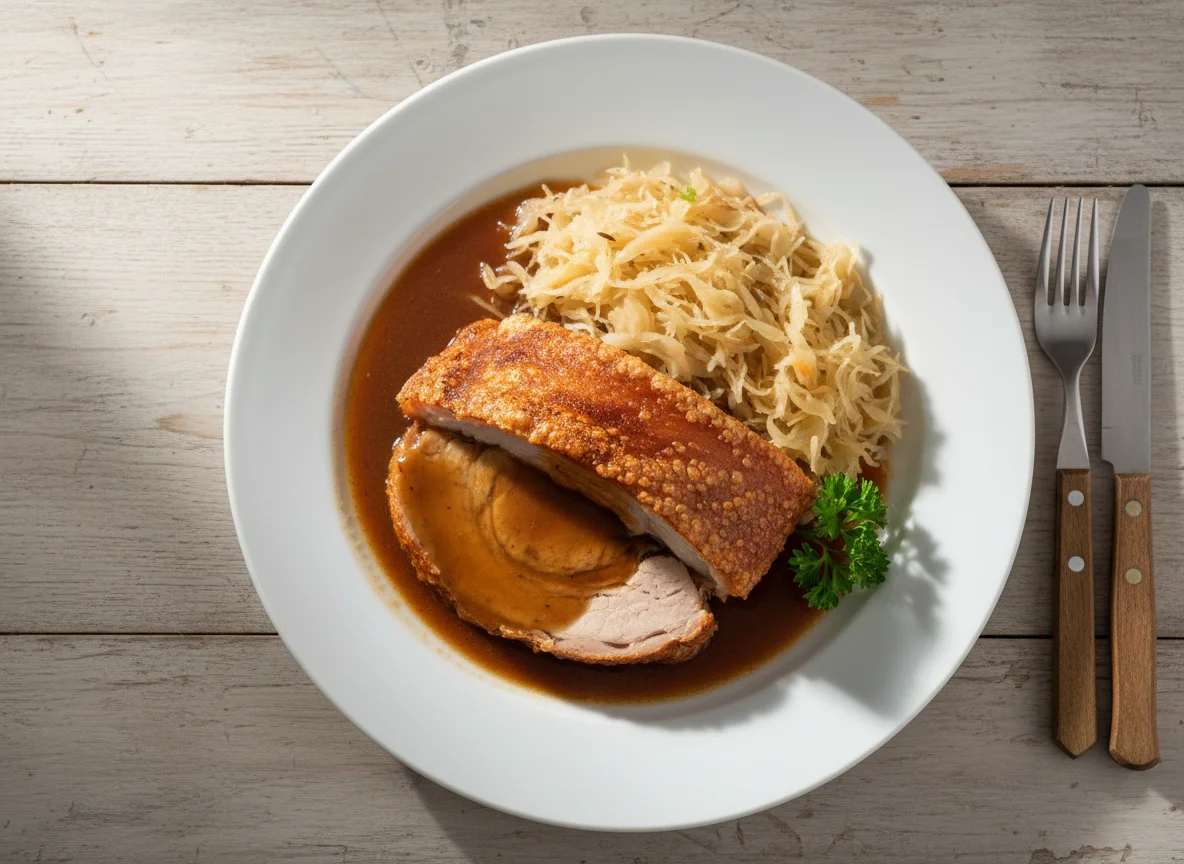 Schweinebraten mit Sauerkraut photo