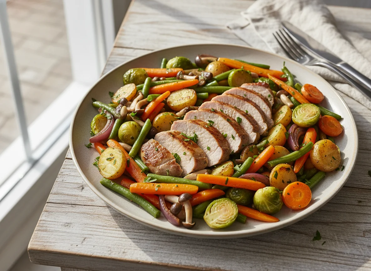 Schweinefilet mit Gemüsepfanne photo