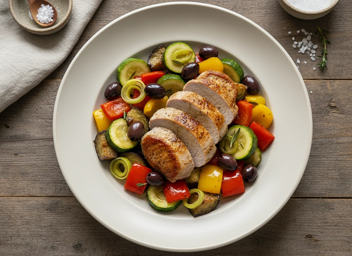 Schweinefilet mit mediterranem Gemüse photo