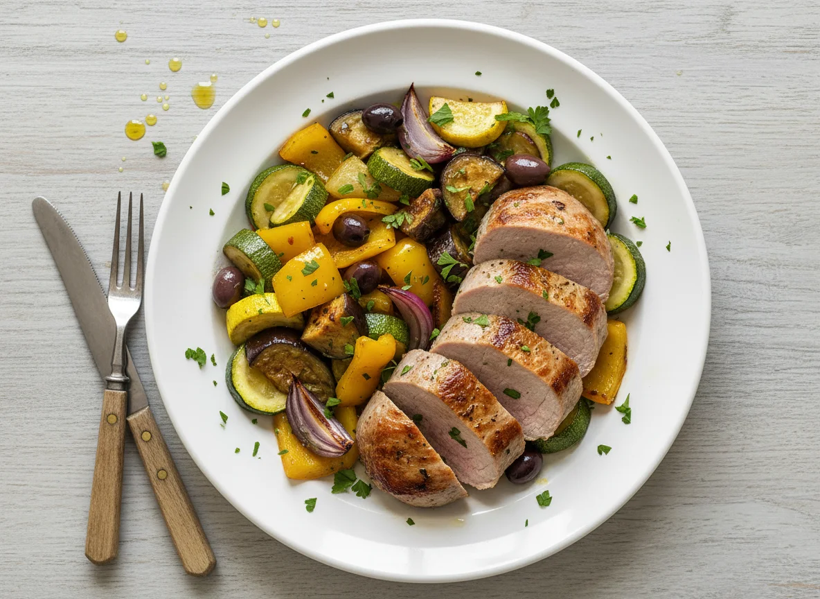 Schweinefilet mit mediterranem Ofengemüse photo