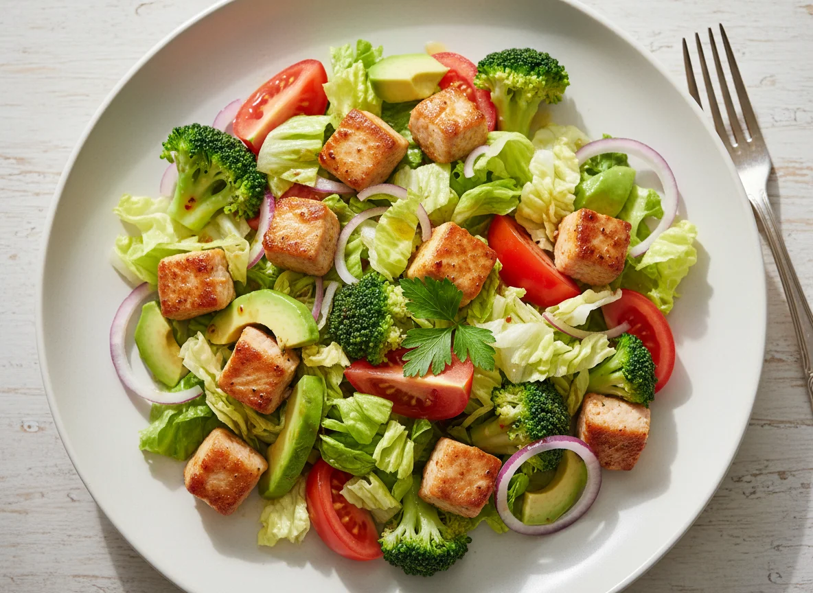 Schweinefleischsalat mit Brokkoli photo