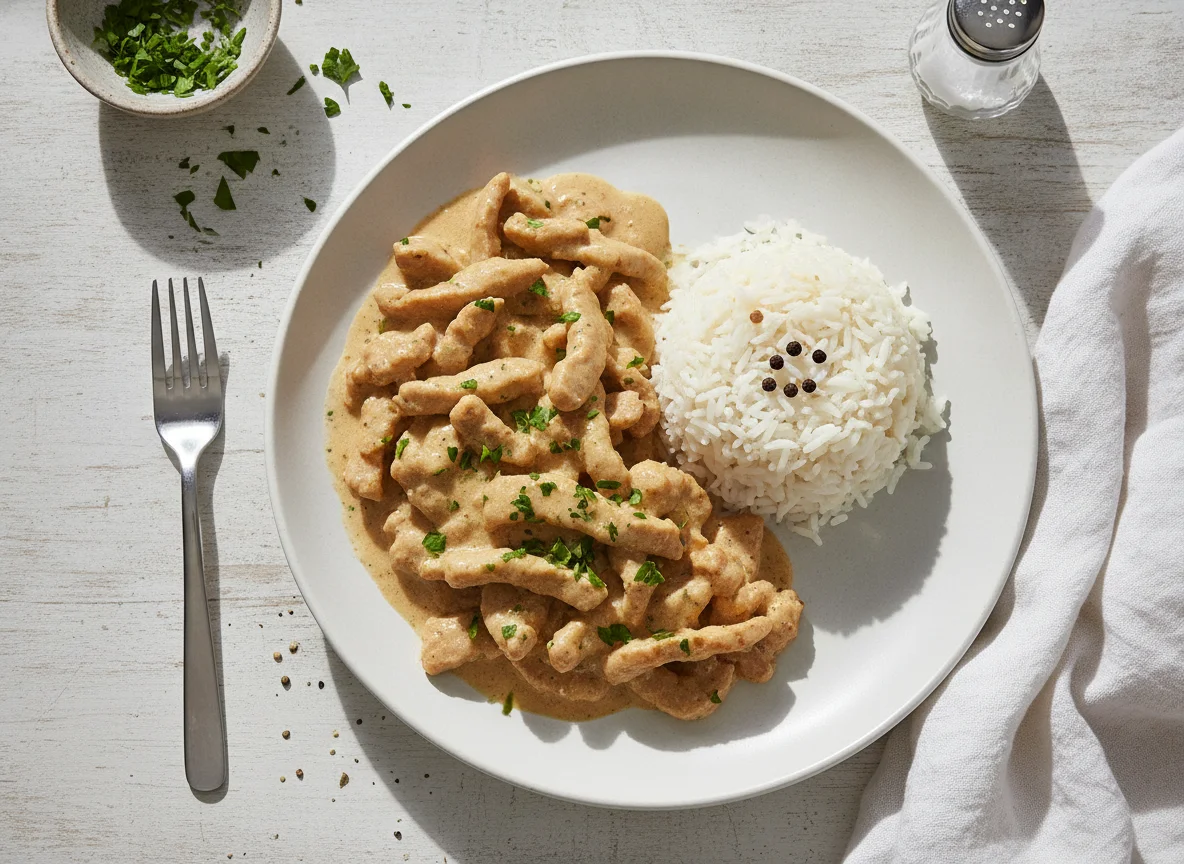 Schweinegeschnetzeltes mit Reis photo