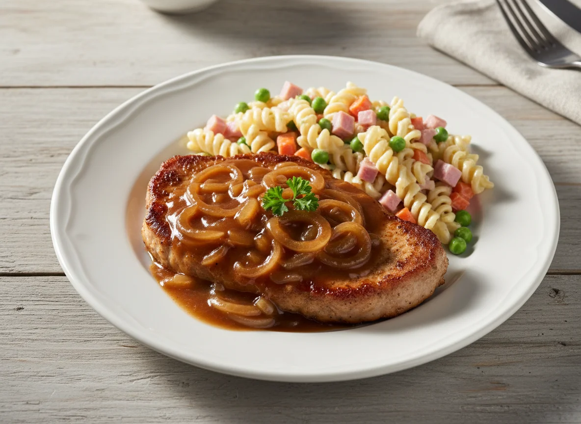 Schweinekotelett mit Nudelsalat photo