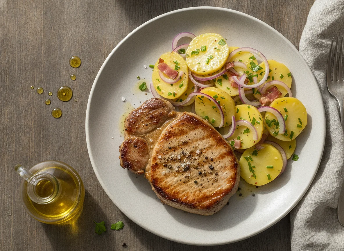 Schweinenackensteak mit Kartoffelsalat photo