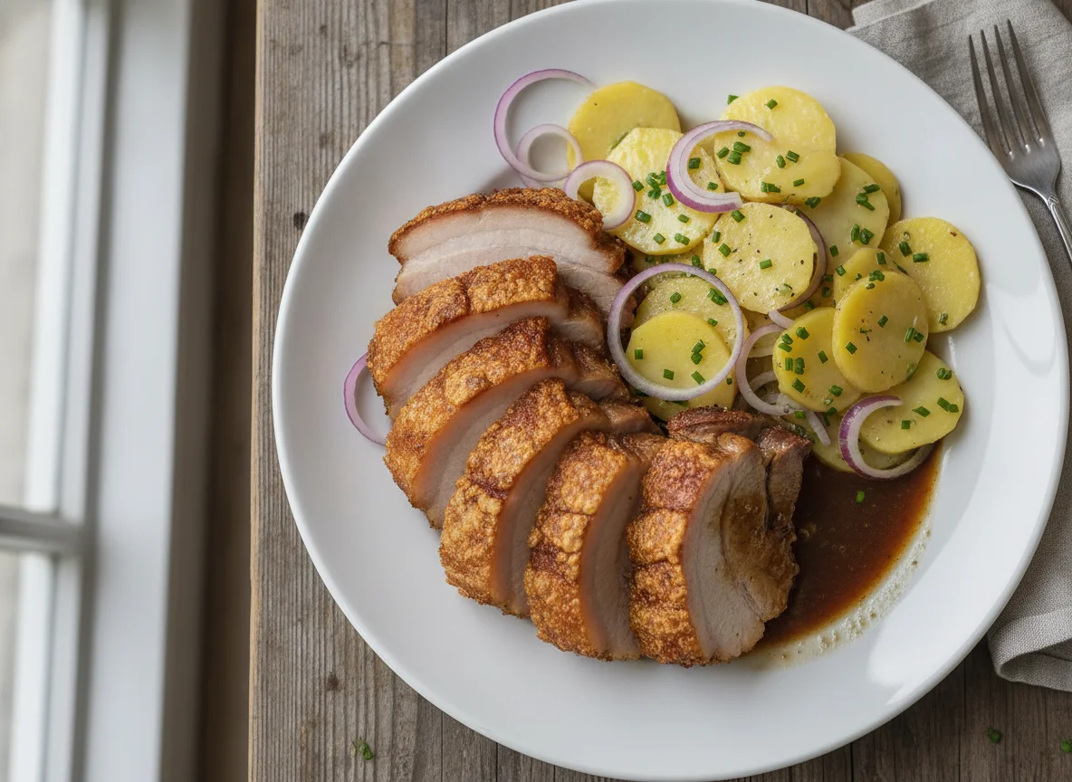 Schweinsbraten mit Erdäpfelsalat photo