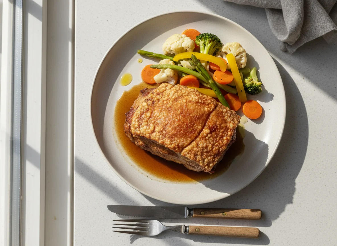 Schweinsbraten mit Gemüse photo