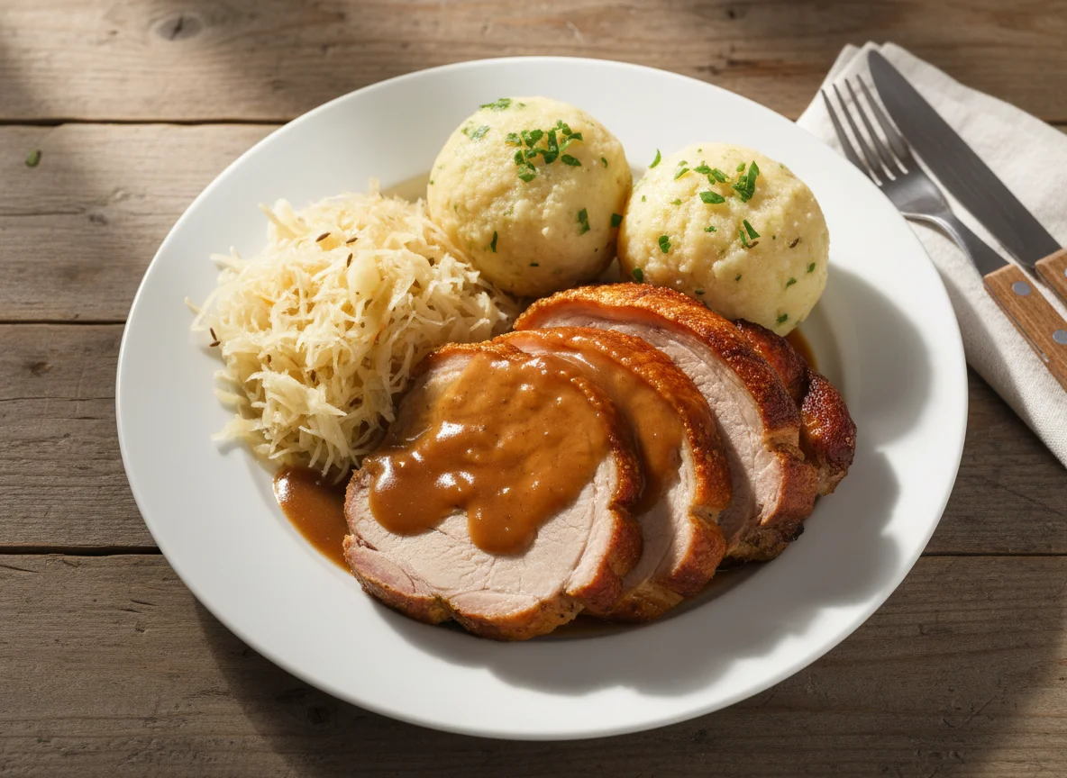 Schweinsbraten mit Kraut und Knödel photo
