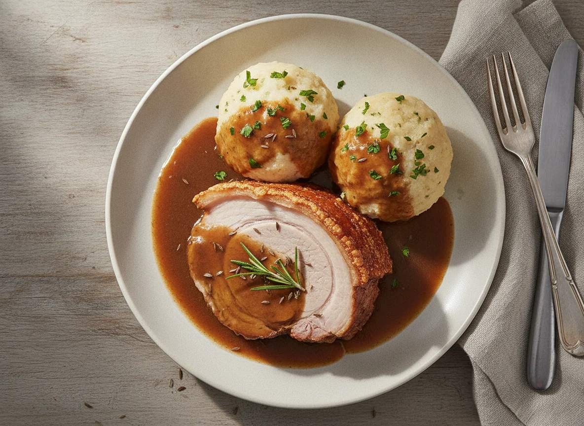 Schweinsbraten mit Semmelknödeln photo