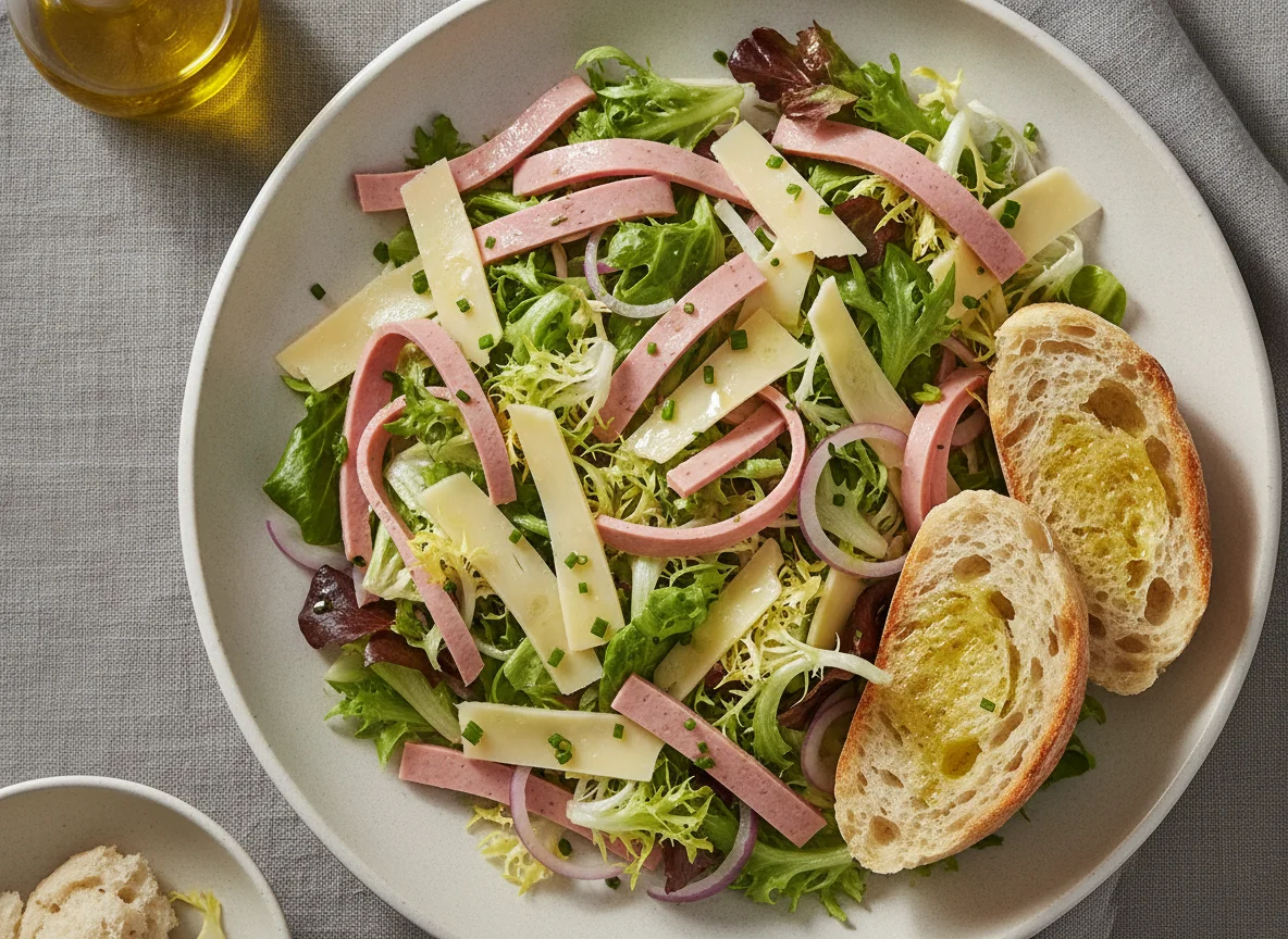 Schweizer Wurstsalat mit Brot photo