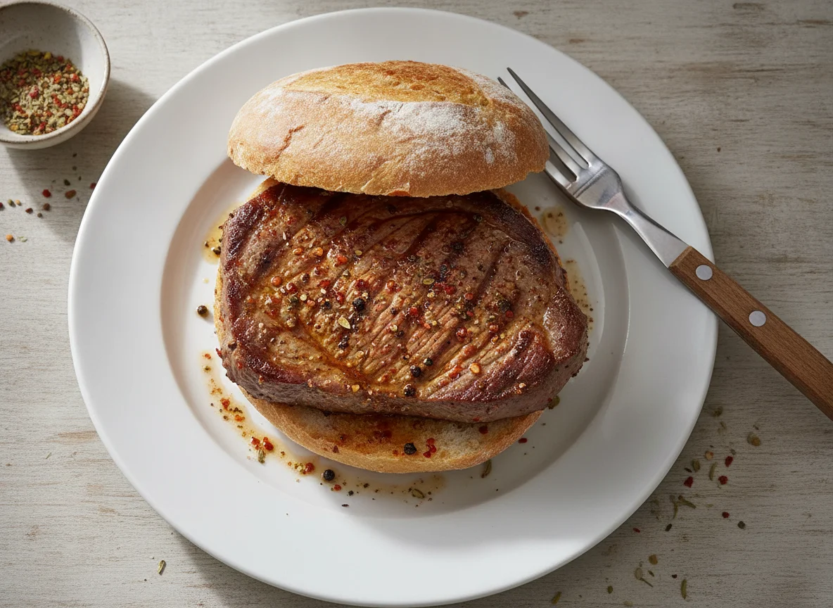 Schwenksteak im Brötchen photo