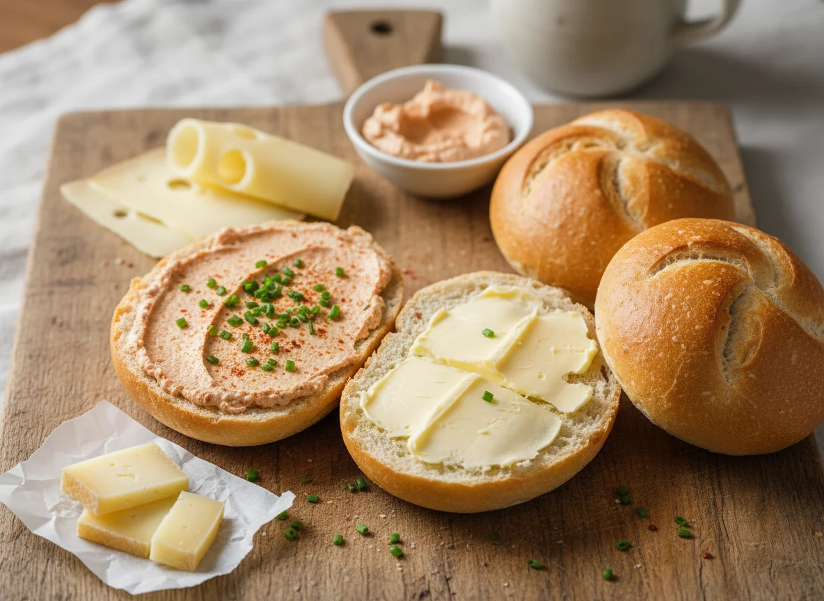 Semmel mit Aufstrich und Käse photo