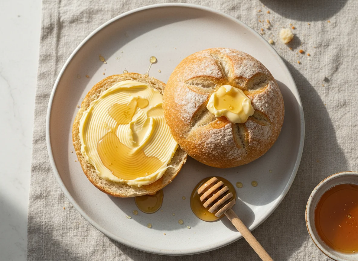 Semmel mit Butter und Honig photo