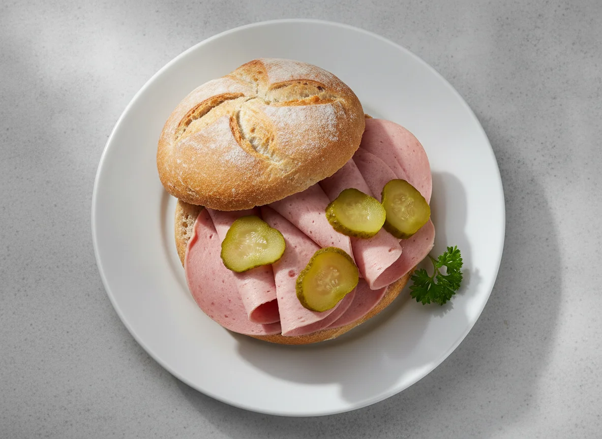 Semmel mit Extrawurst und Gurkerl photo