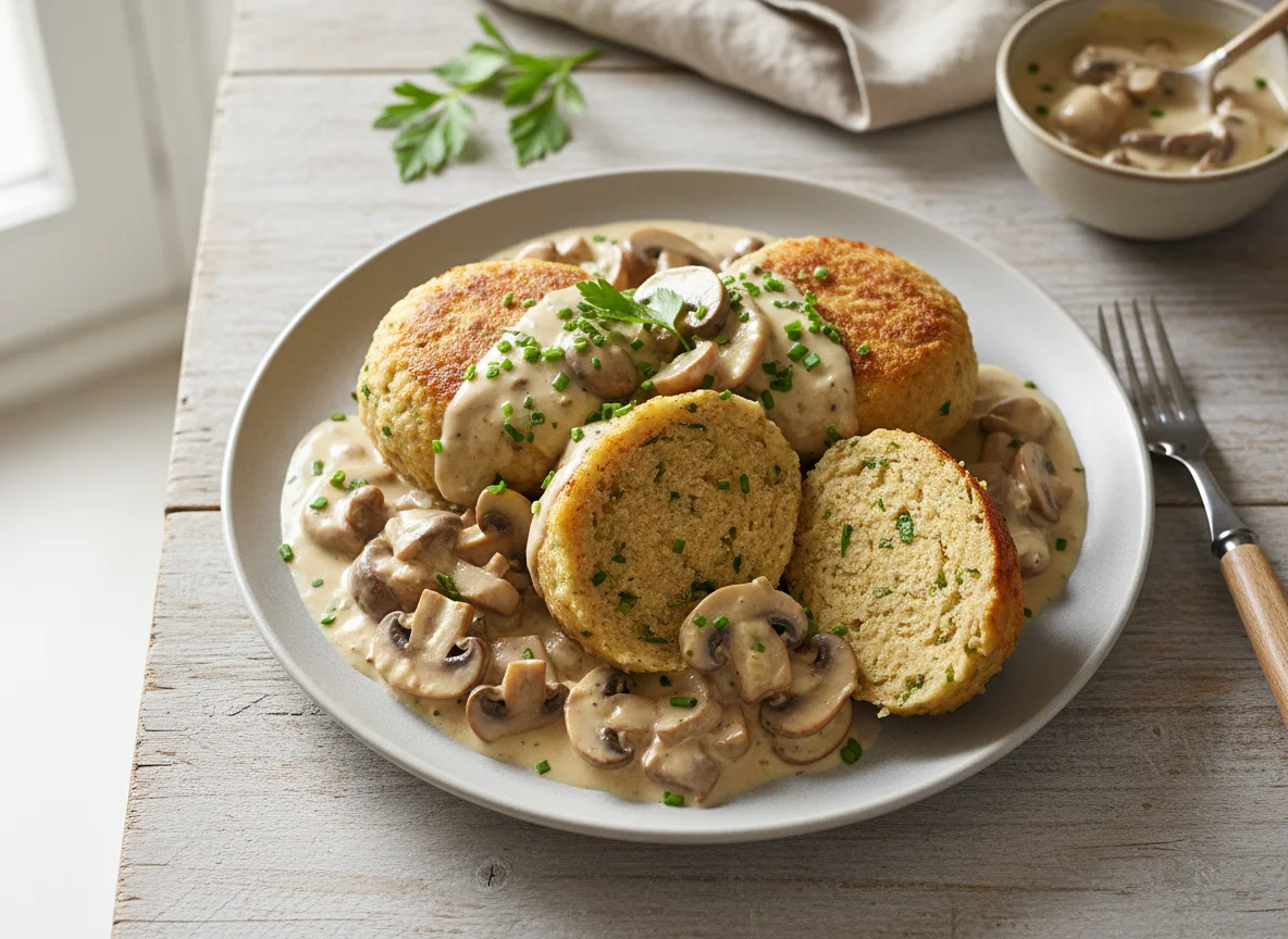 Semmelknödel mit Pilzrahmsoße photo