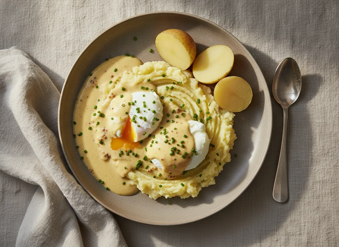 Senfeier mit Kartoffelbrei photo