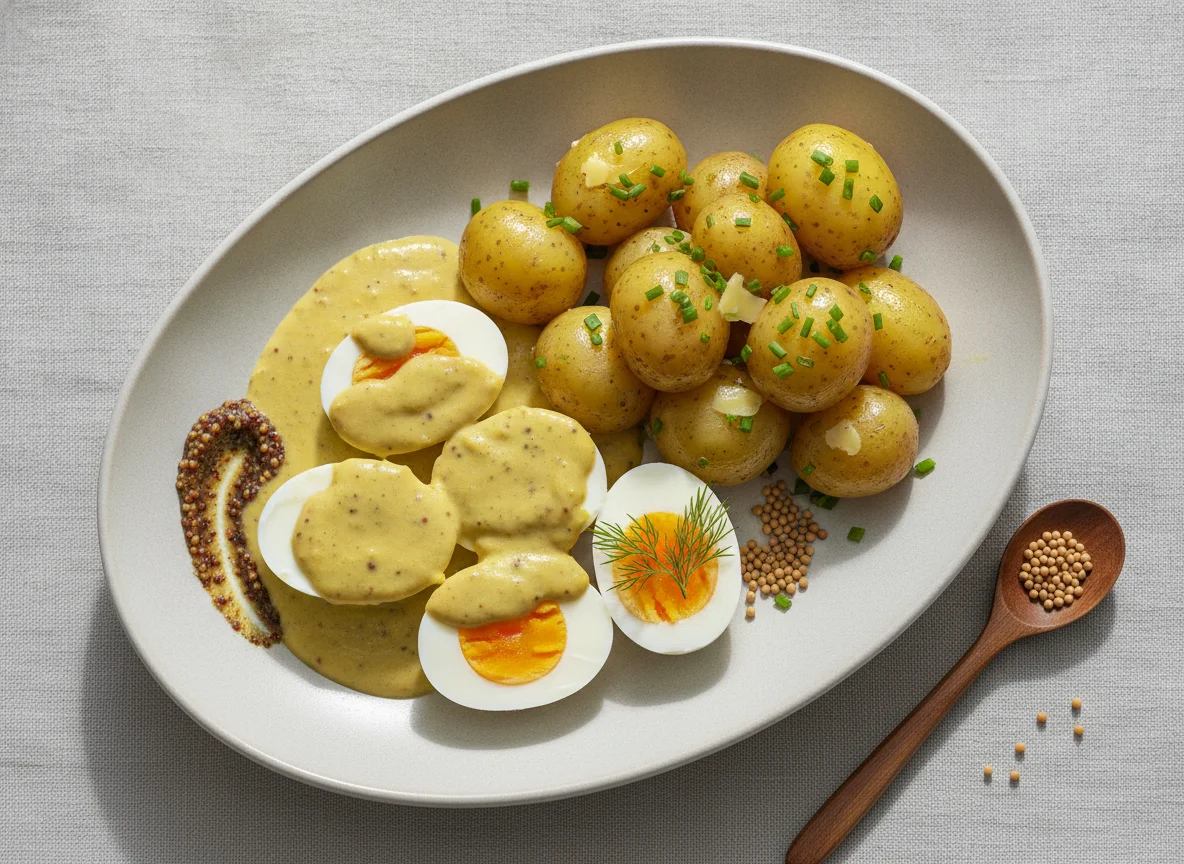 Senfeier mit Kartoffeln photo