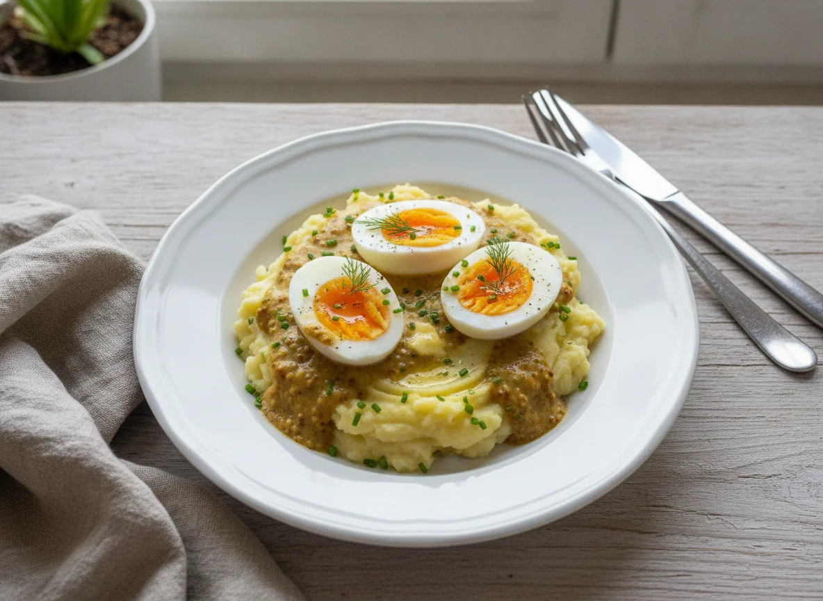 Senfeier mit Kartoffelpüree photo