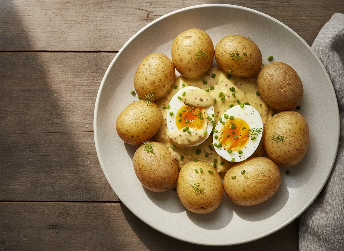 Senfeier mit Salzkartoffeln photo