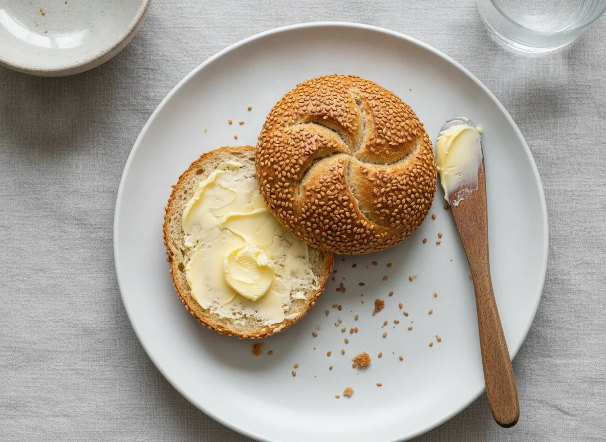 Sesambrötchen mit Butter photo