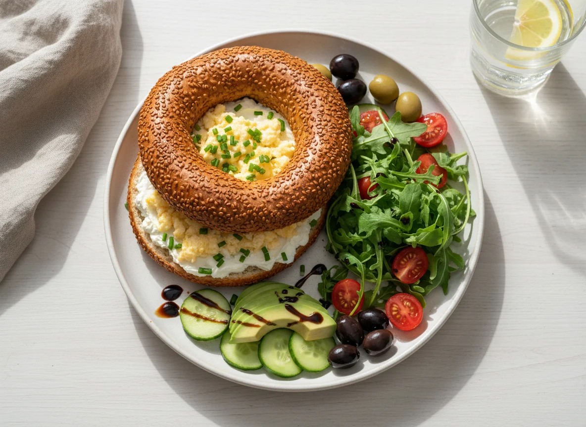 Simit mit Rührei und Rucola photo