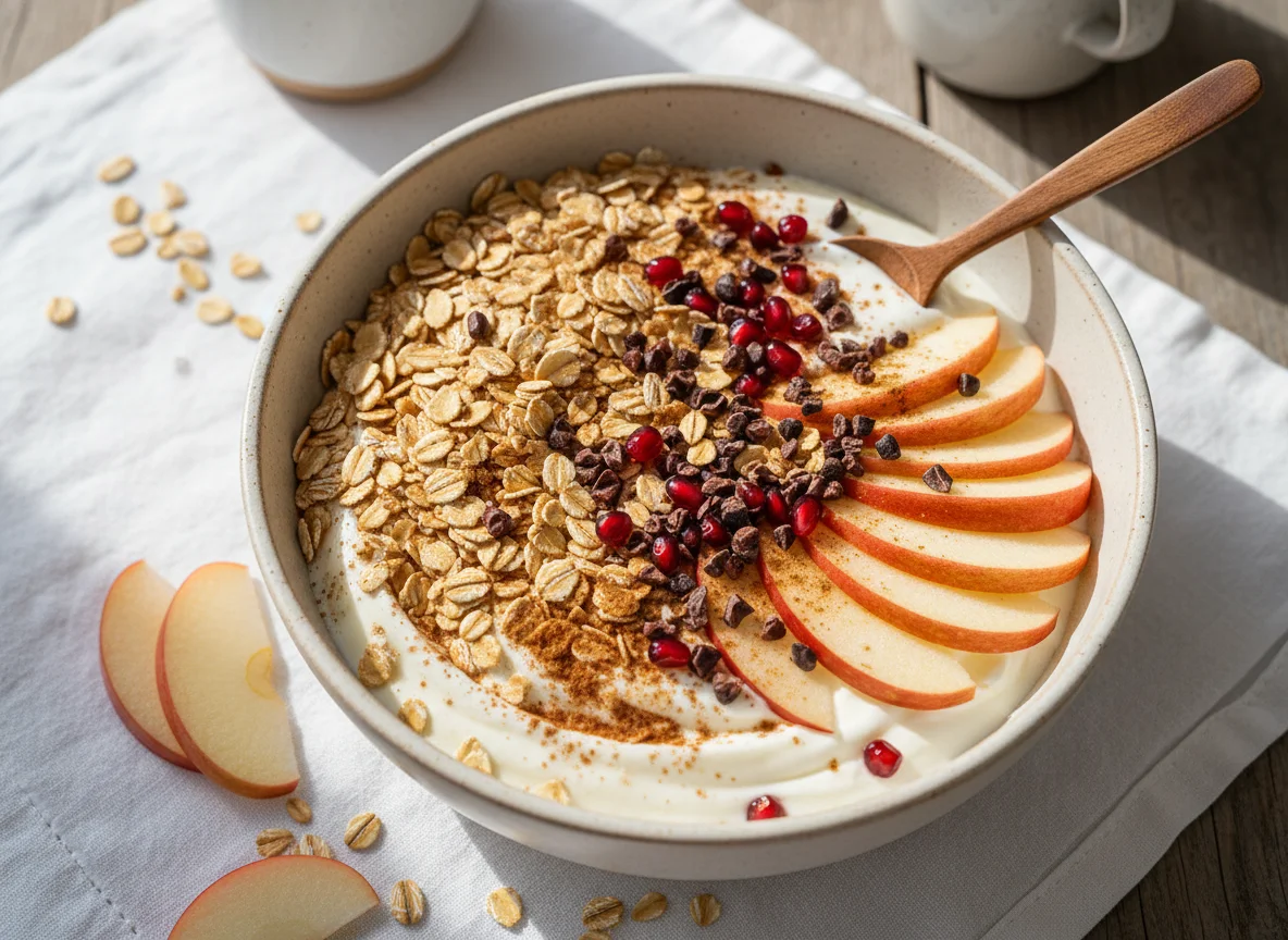 Skyr Bowl mit Haferflocken und Früchten photo
