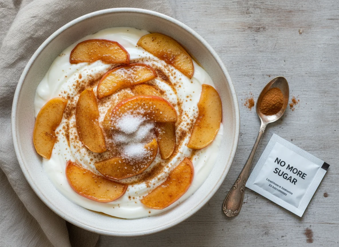 Skyr mit angebratenem Apfel photo