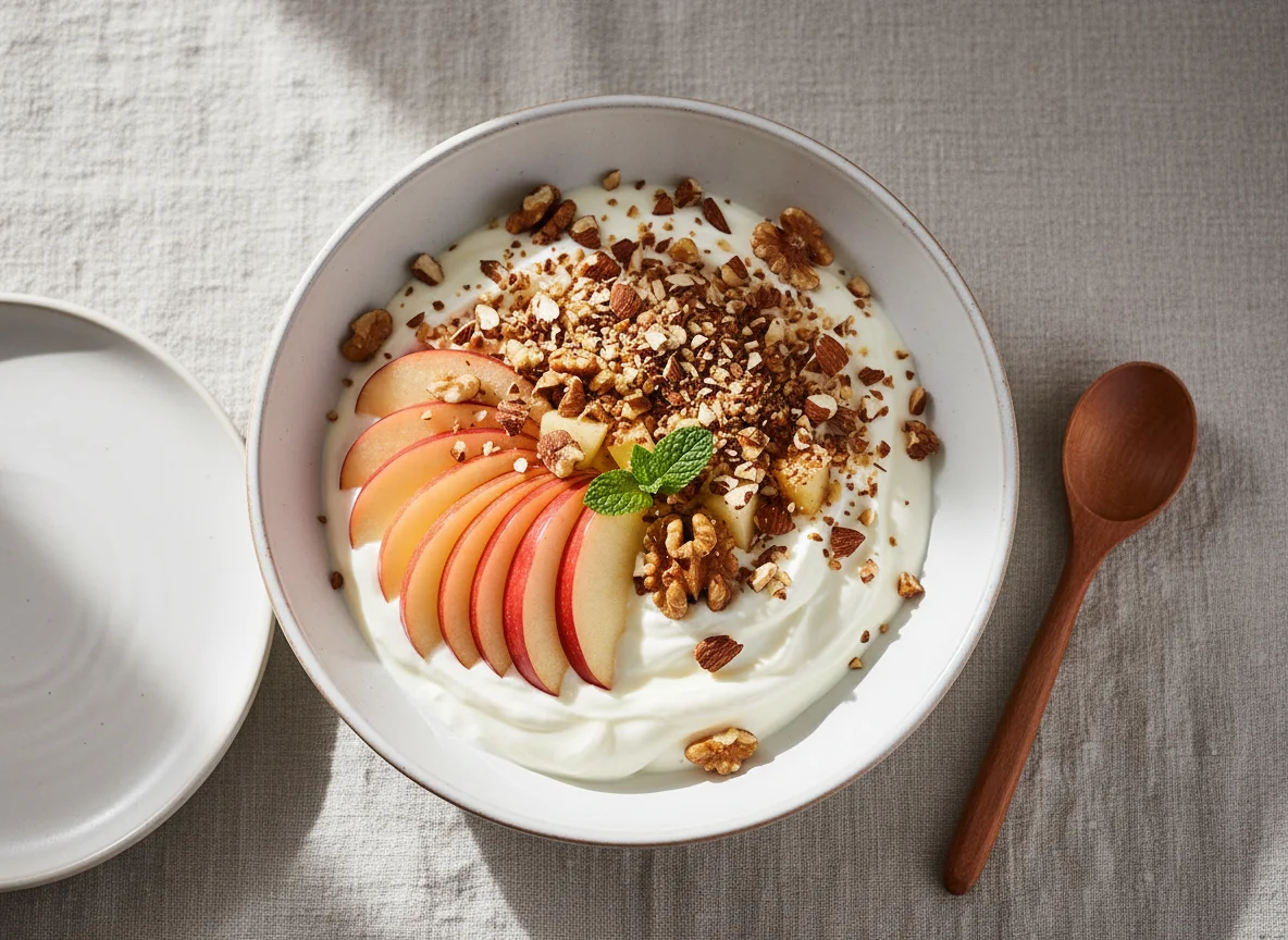 Skyr mit Apfel, Mandeln und Walnüssen photo