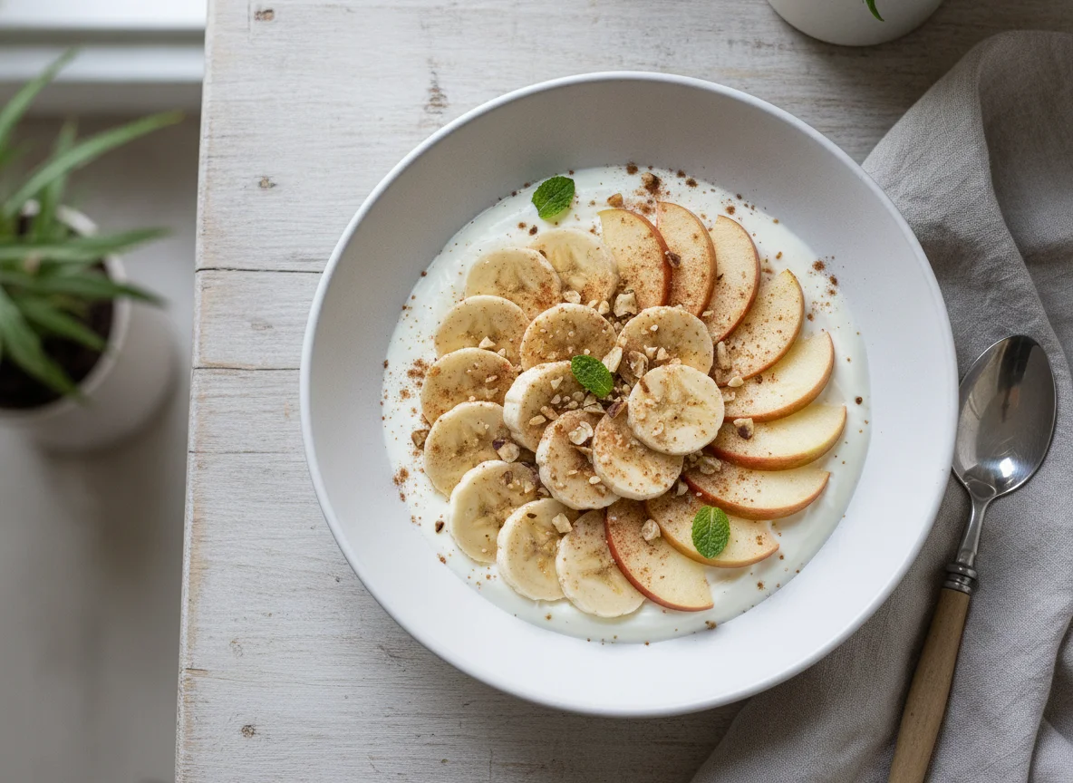 Skyr mit Banane und Apfel photo