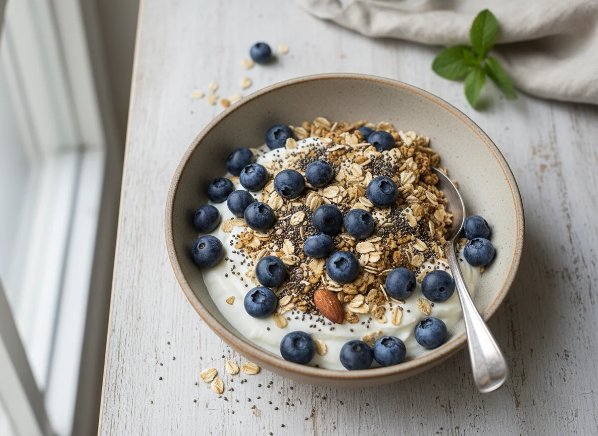 Skyr mit Blaubeeren und Müsli photo