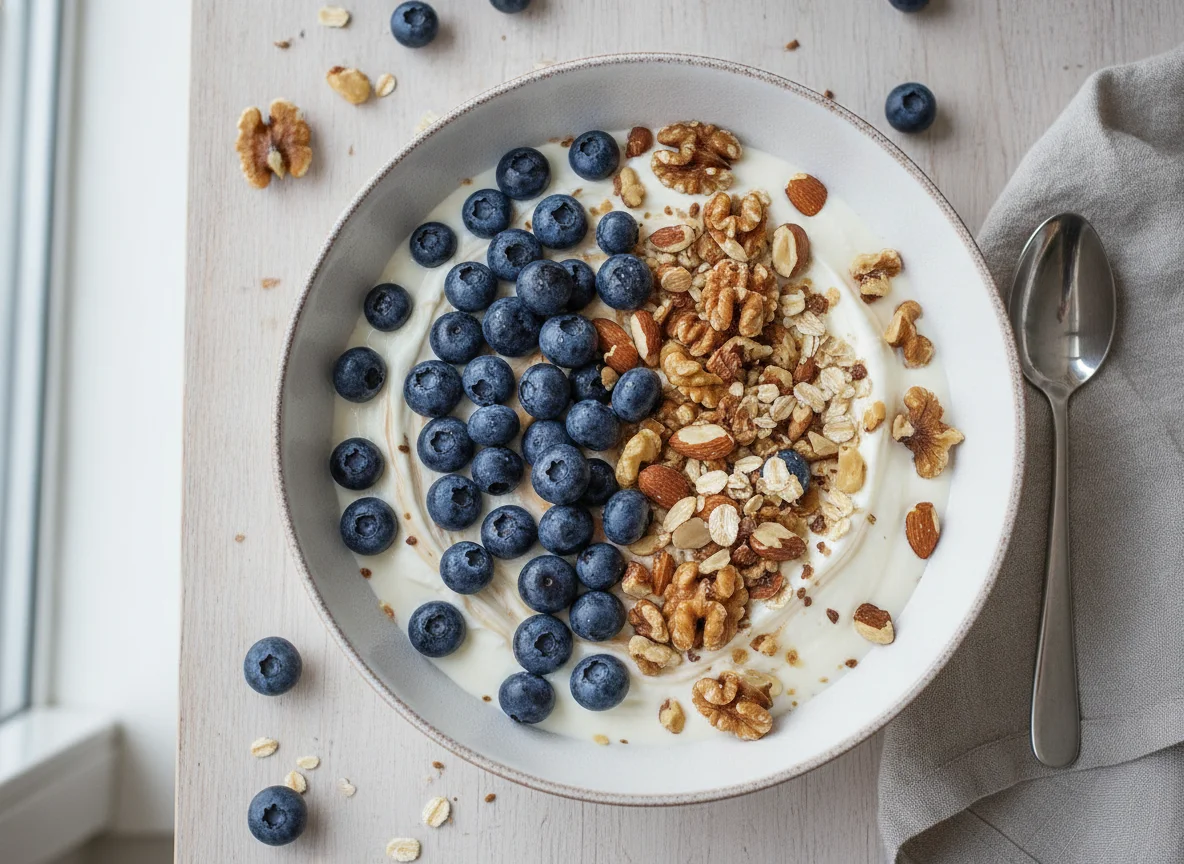 Skyr mit Blaubeeren und Nüssen photo