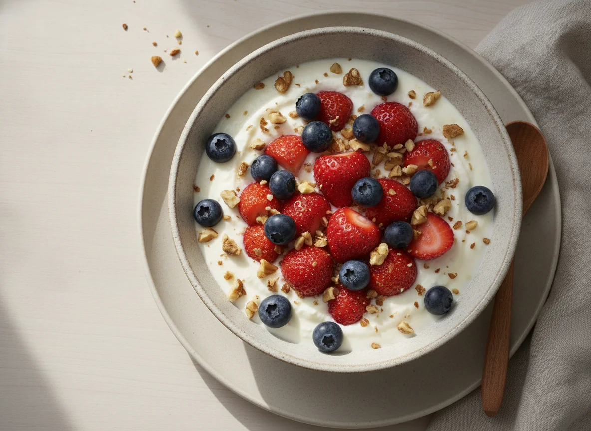 Skyr mit Erdbeeren und Blaubeeren photo