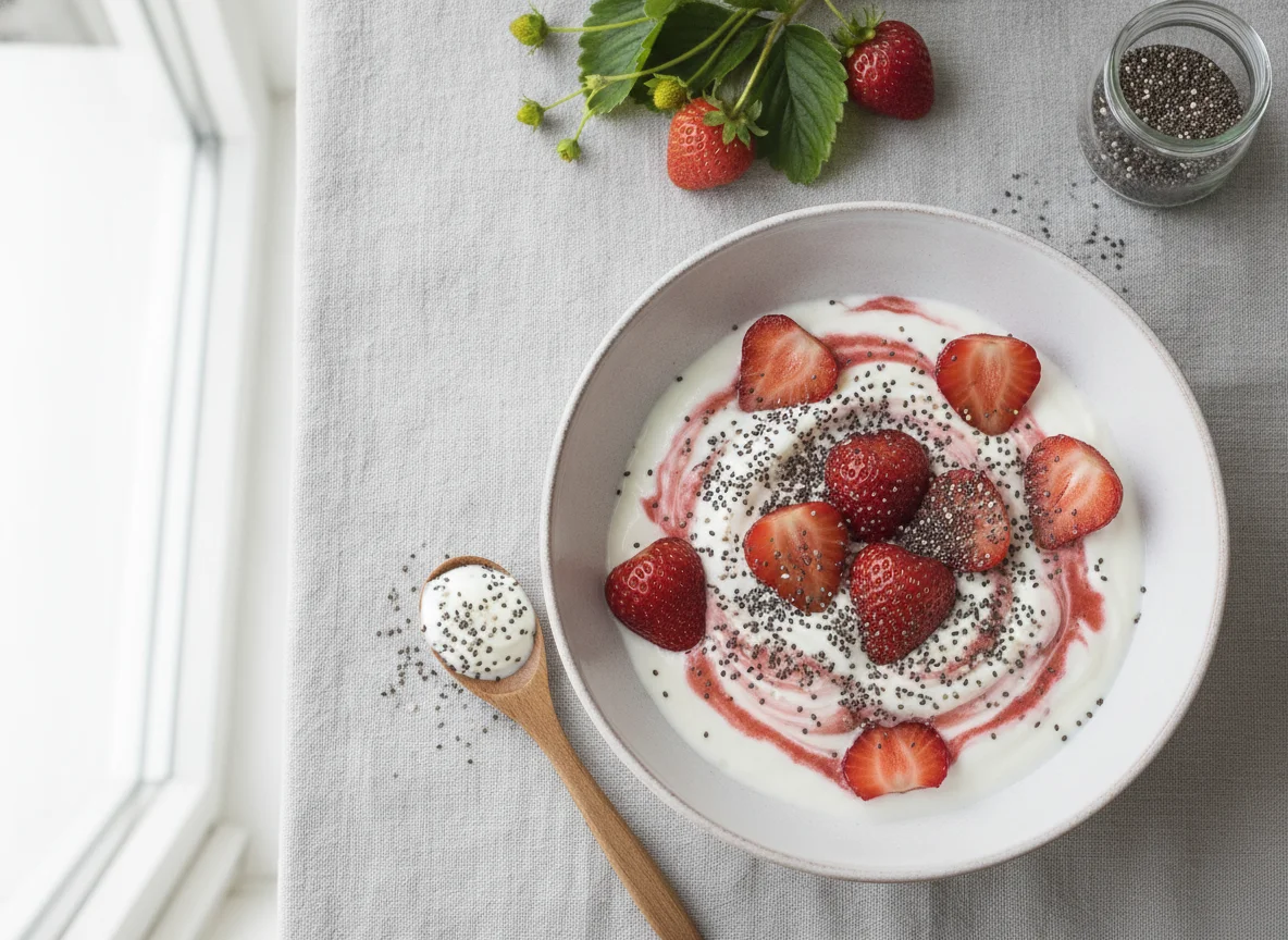Skyr mit Erdbeeren und Chiasamen photo