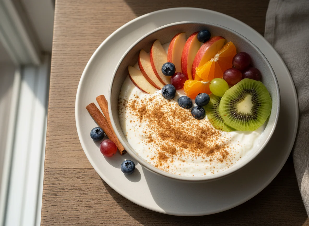 Skyr mit Früchten und Zimt photo