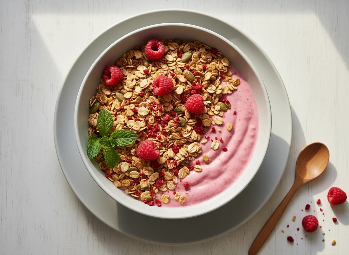 Skyr mit Müsli und Beeren photo