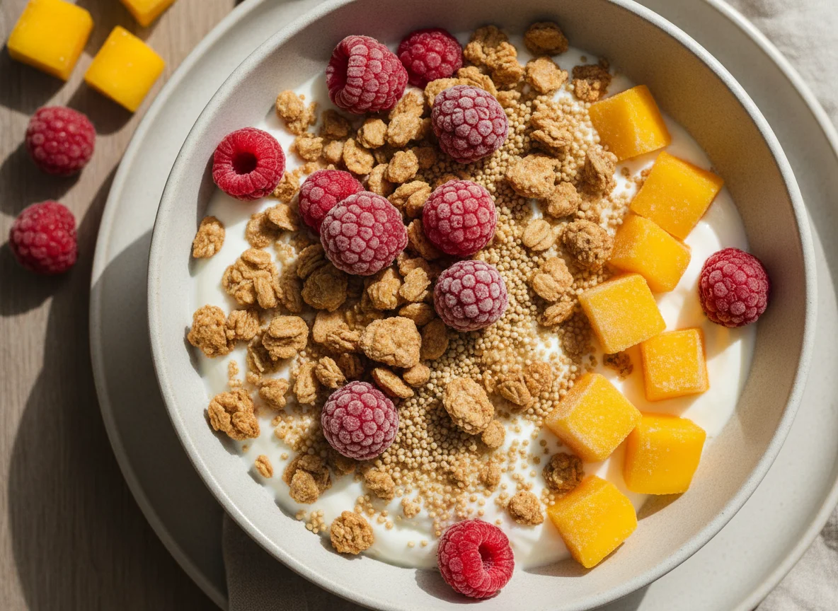 Skyr-Joghurt mit Früchten und Müsli photo