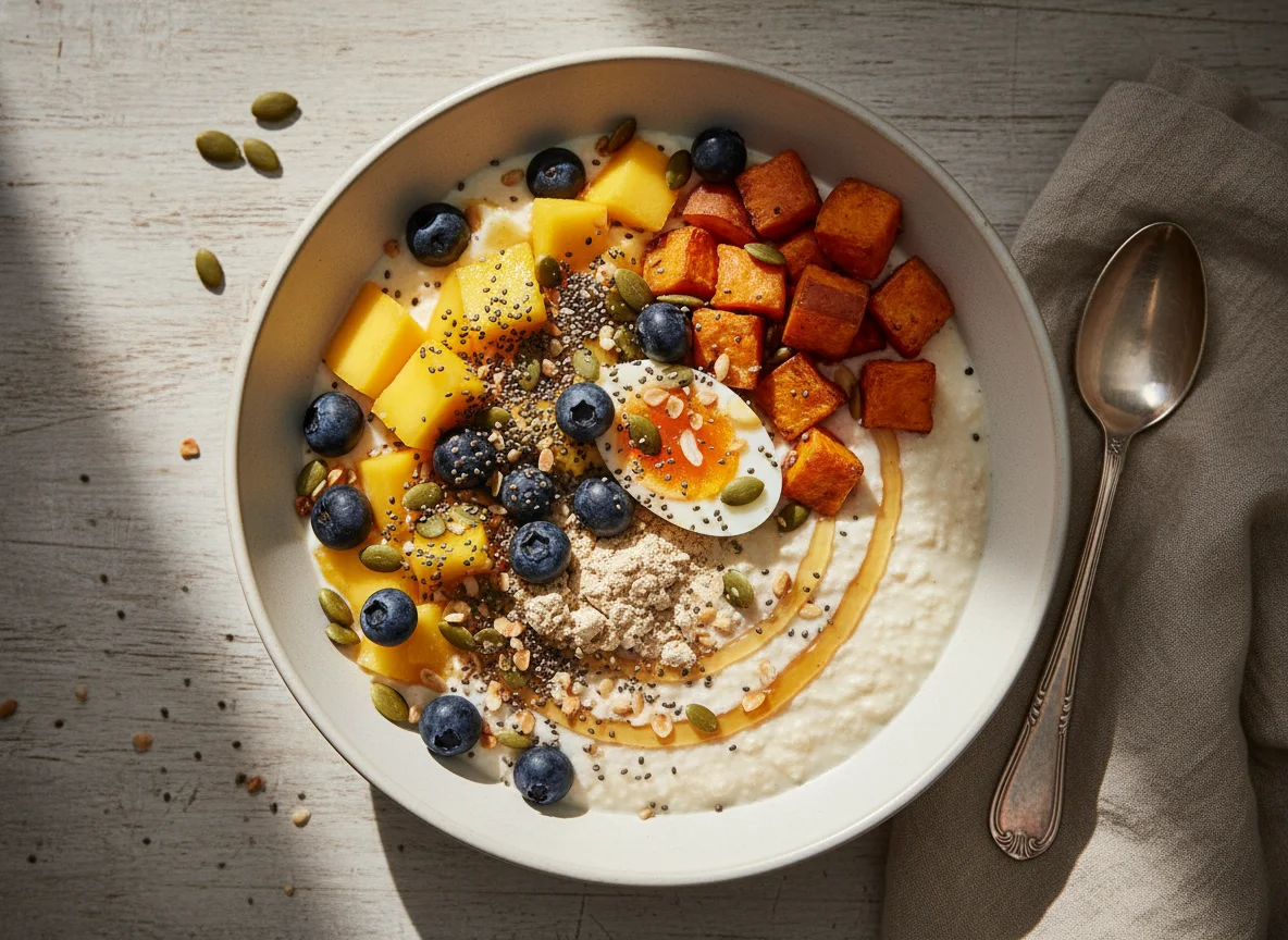 Skyr-Quark-Mischung mit Früchten und Samen photo