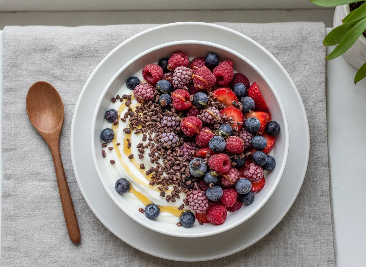 Smoothie Bowl mit Beeren und Kakaonibs photo