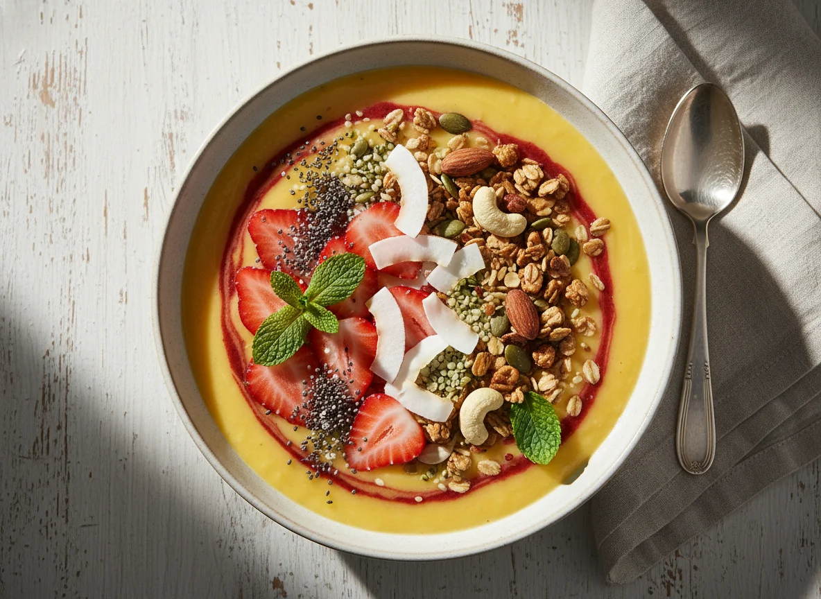 Smoothie Bowl mit Früchten und Samen photo