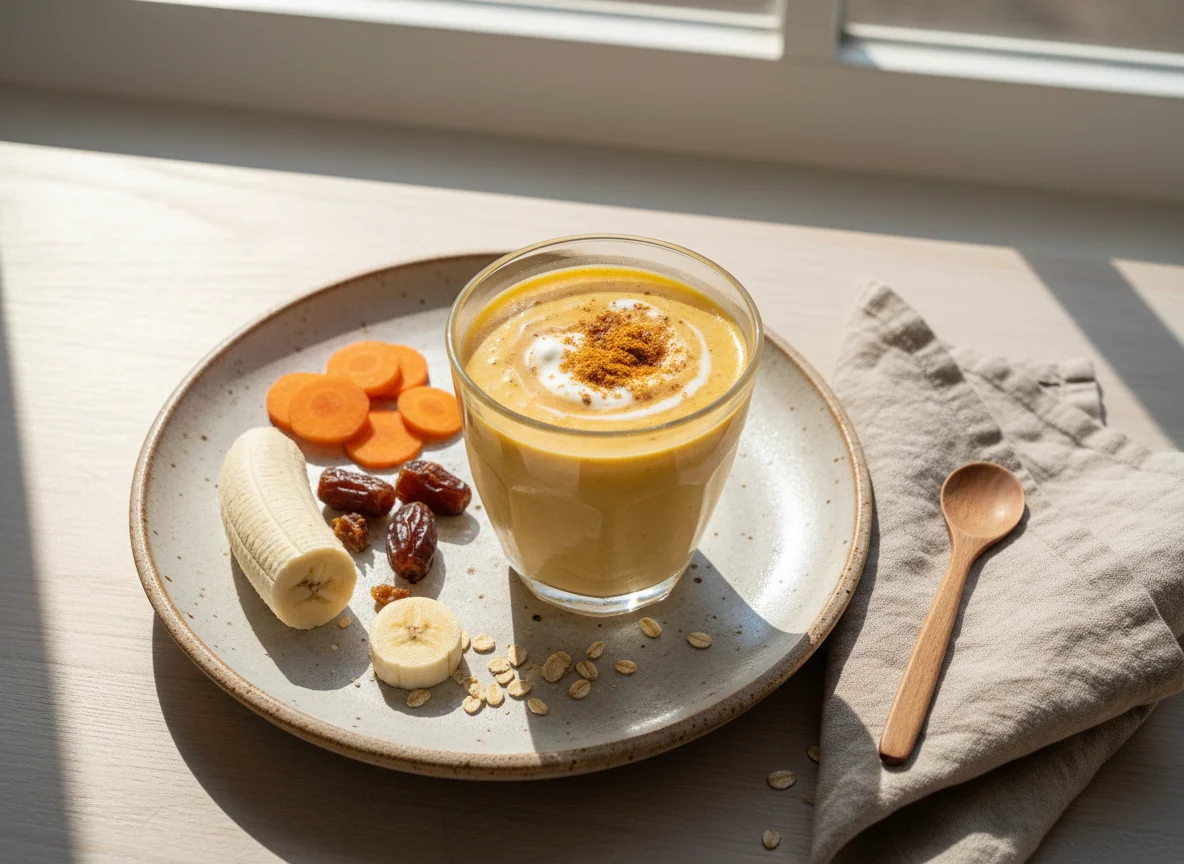 Smoothie mit Karotte, Banane und Datteln photo