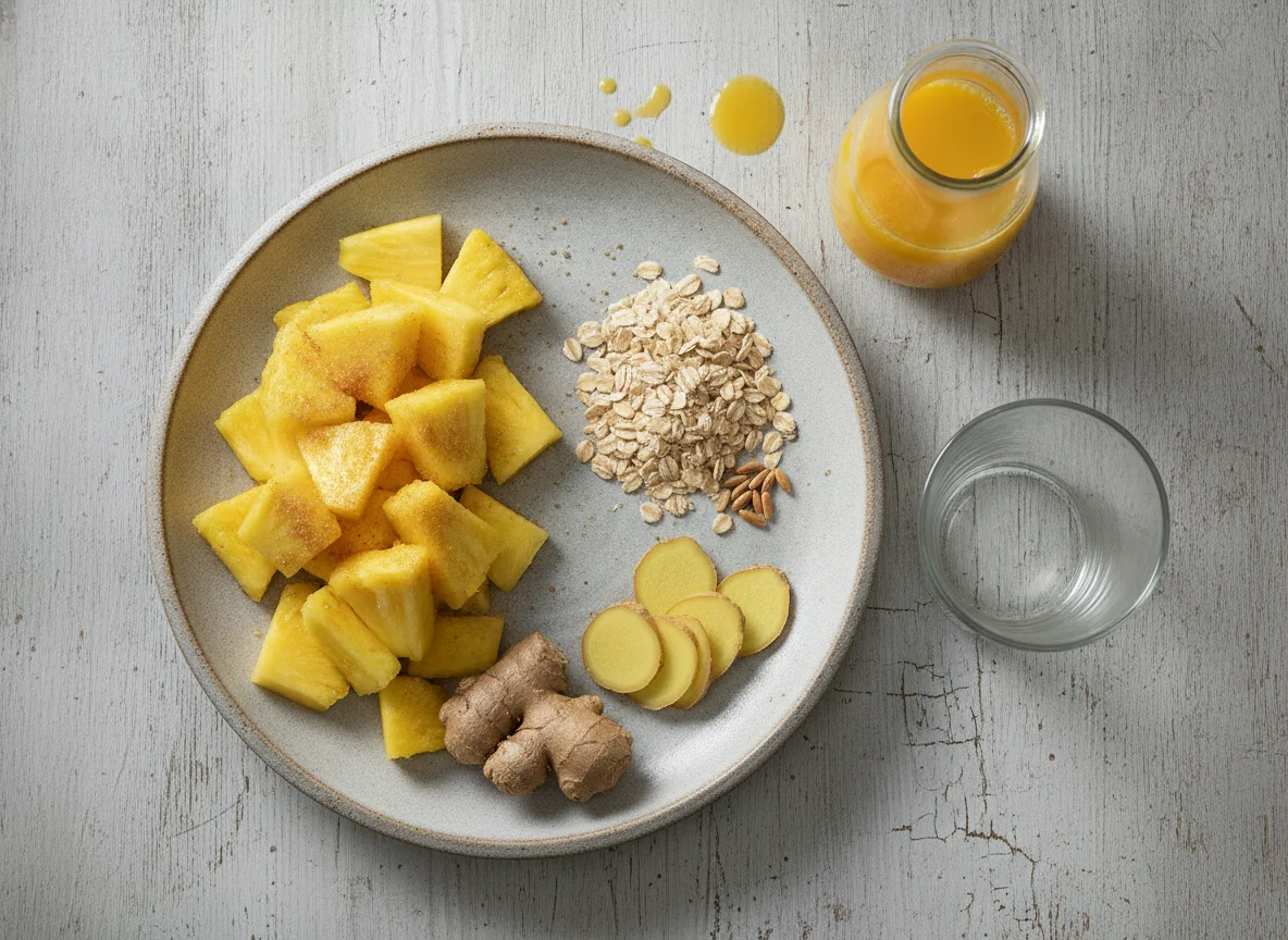 Smoothie-Zutaten mit Ananas, Haferflocken und Ingwer photo