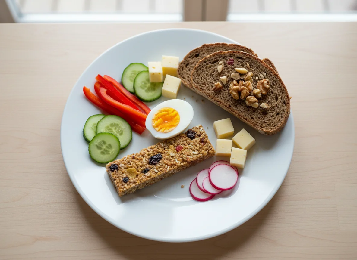 Snack-Box mit Müsliriegel und Ei photo