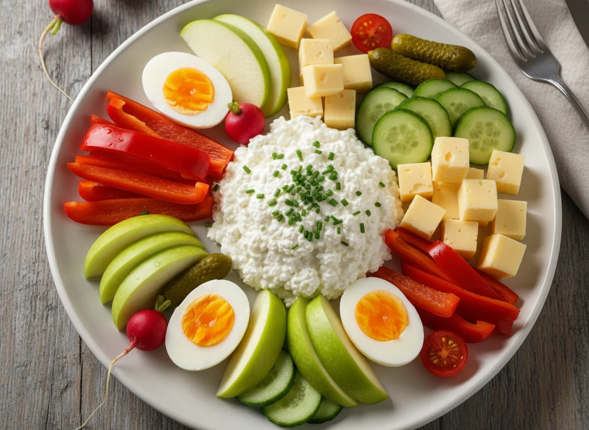 Snackplatte mit Hüttenkäse und Gemüse photo