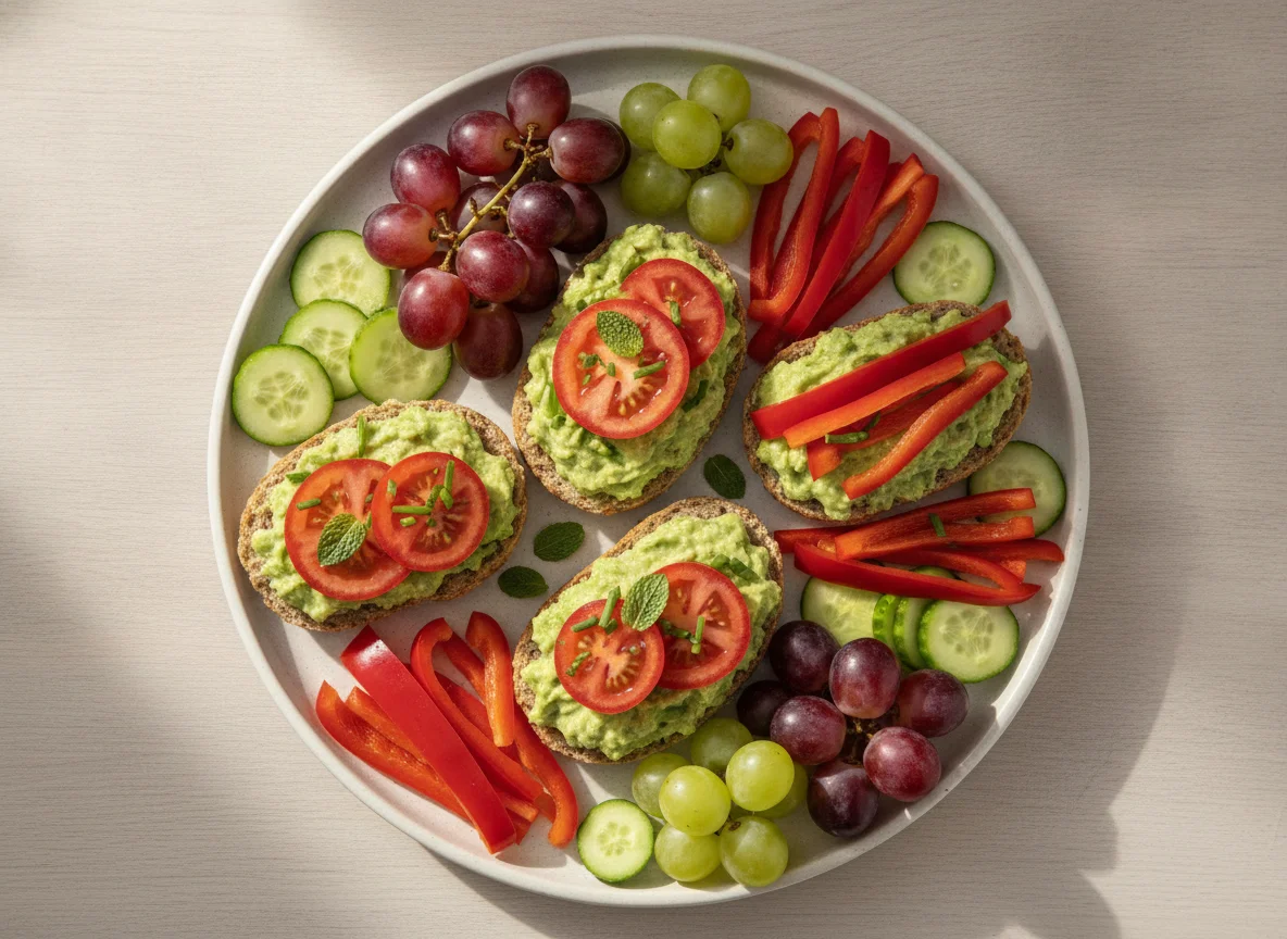 Snackteller mit belegten Brötchen und Rohkost photo
