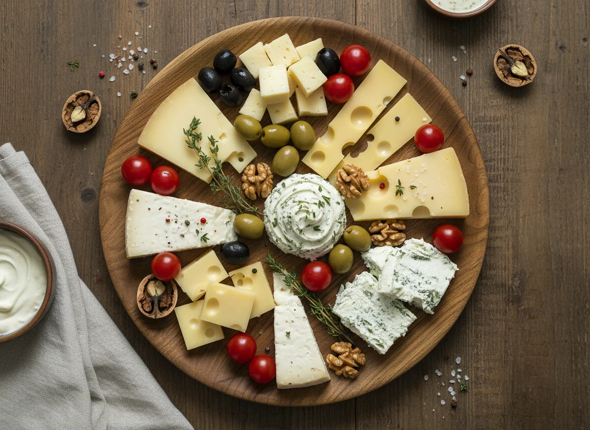 Snackteller mit Tomaten, Käse, Oliven und Walnüssen photo