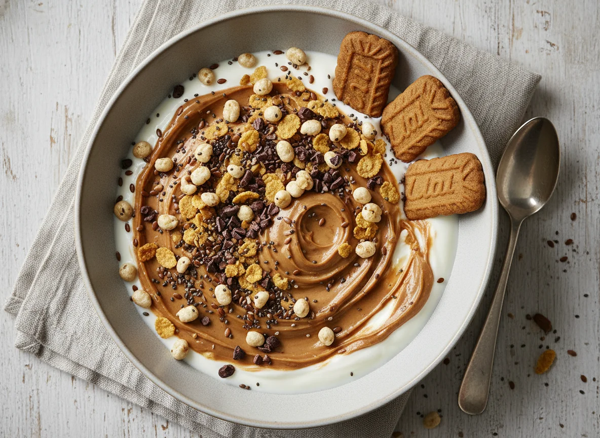 Sojajoghurt mit Samen, Quinoa und Spekulatiuscreme photo