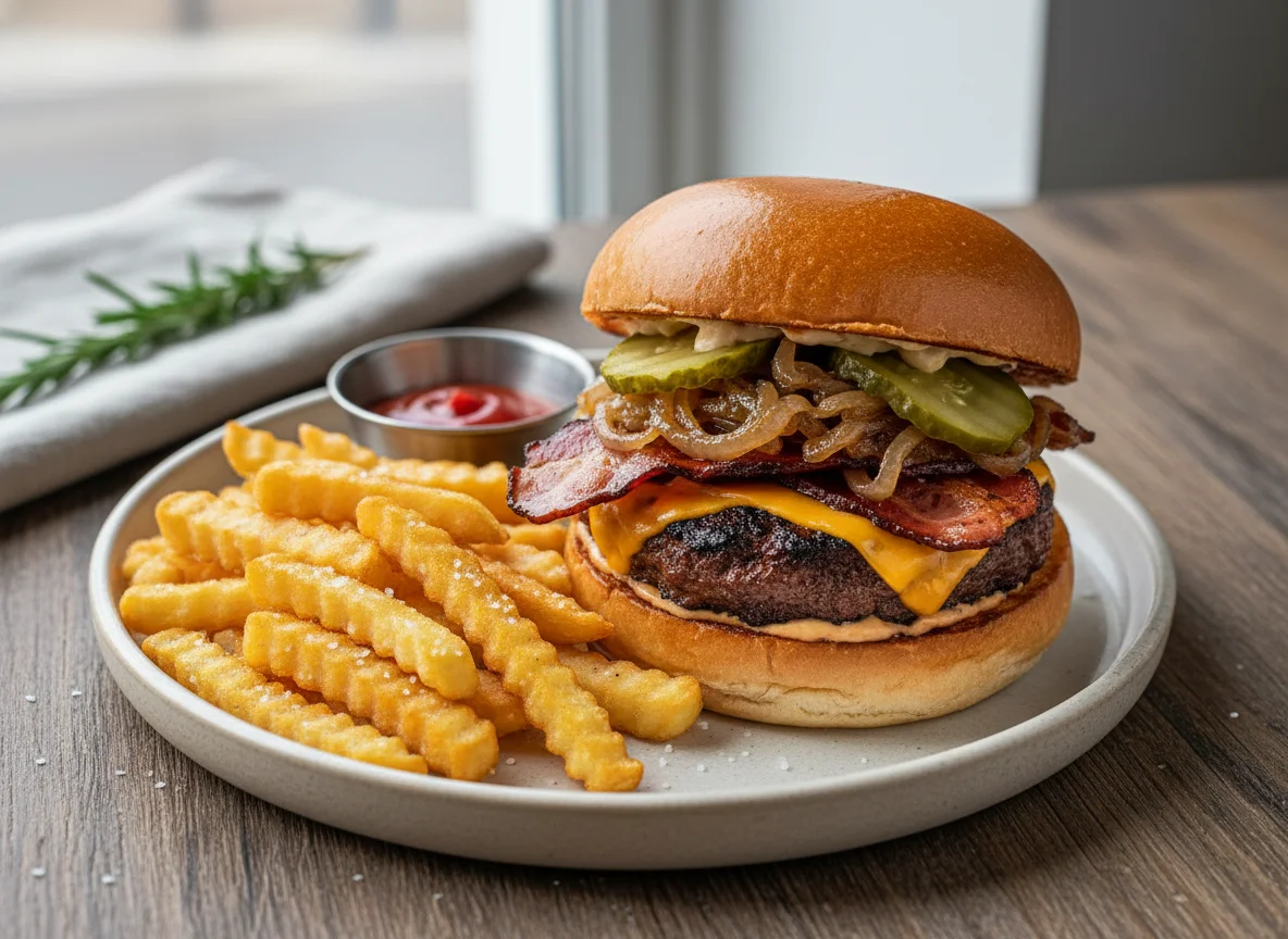 Space Jam Smash Burger mit Pommes photo